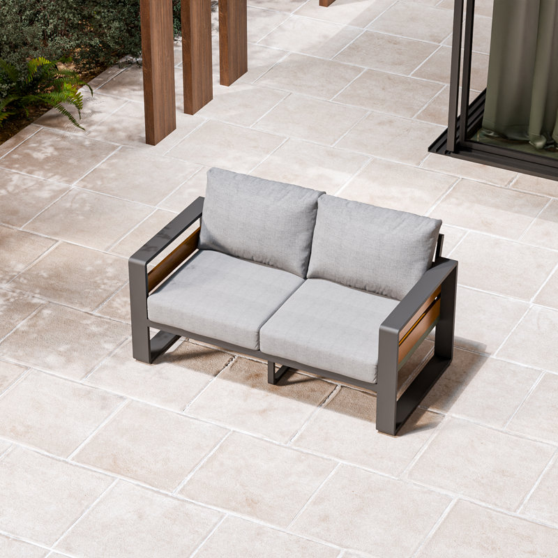 Modern Outdoor Patio Sofa, Aluminum 2-Seat Couch with Cushions, Metal Frame Garden Seating for Backyard Deck Balcony, Gray