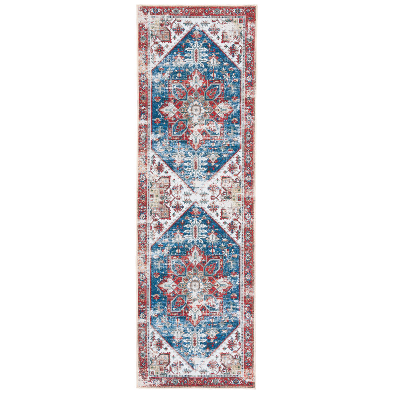 Tapis oriental bleu / rouge Sonia, Tapis de couloir 2 pi 6 po x 6 pi