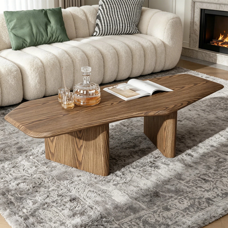 47.2'' Ash Wooden Coffee Table For Living Room,Irregular Center Table,Farmhouse Solid Wood Coffee Table For Home Decor,Easy Assembly