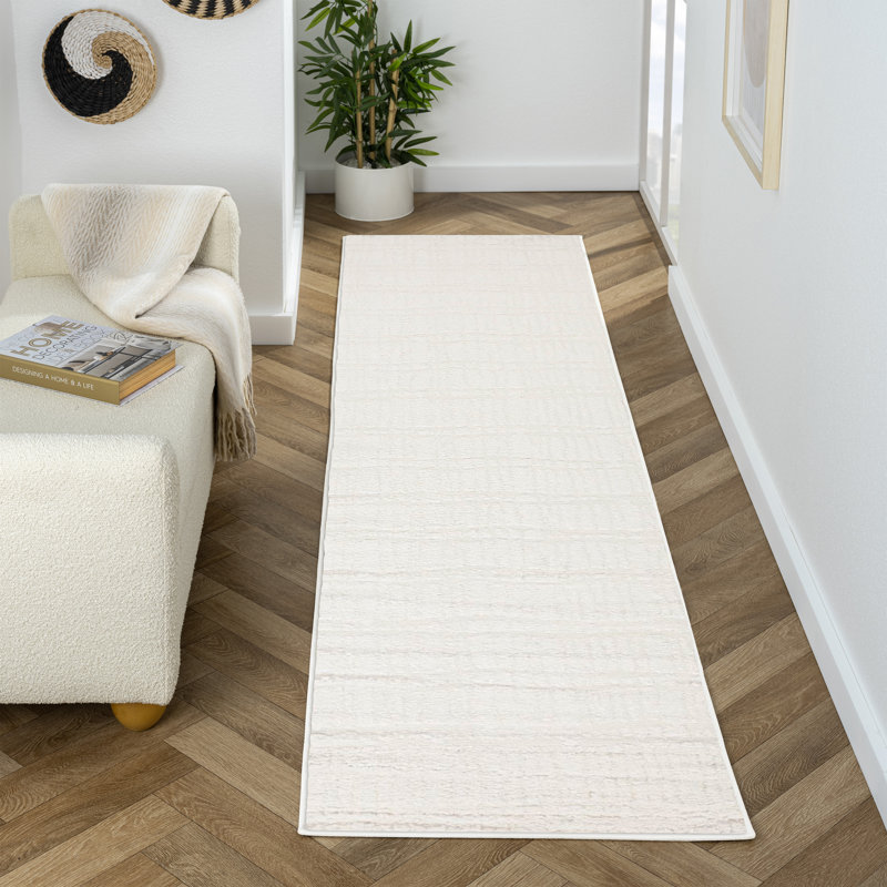Modern Geometric Lines Area Rug, 2x7, Ivory