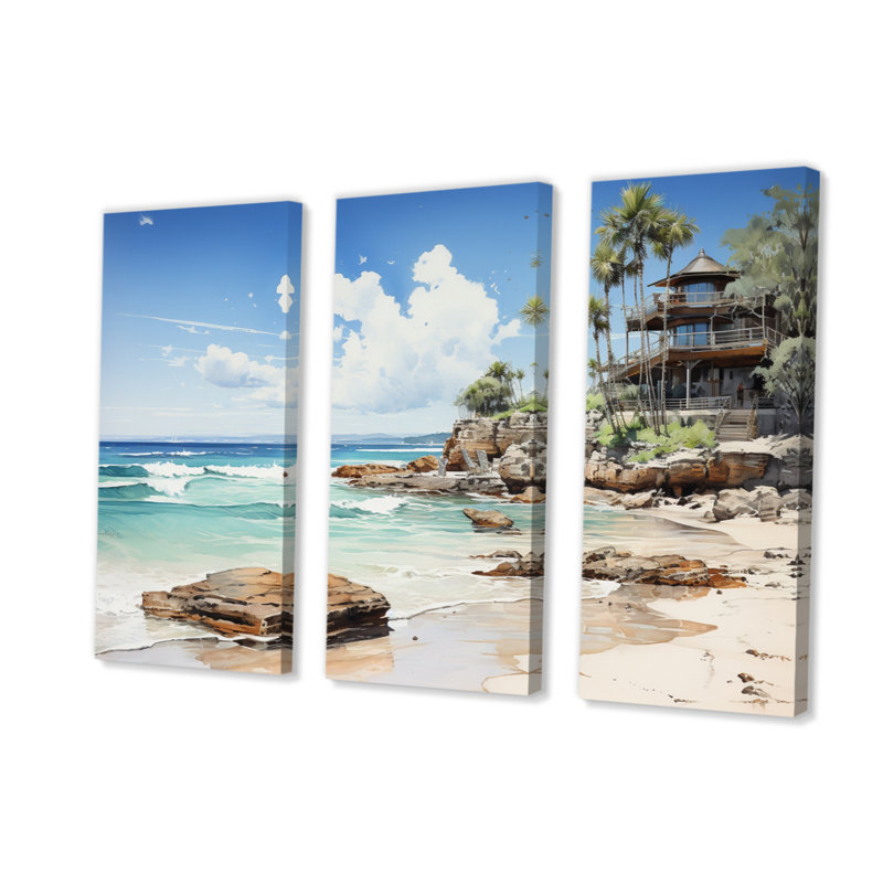 Cancun Beach Resort II, reproduction sur toile 3 pièces, H 40 po x l 60 po