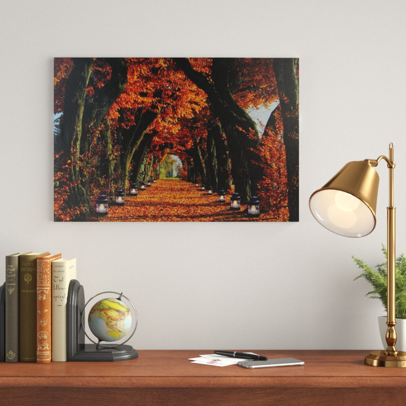 Art mural sur toile à DEL avec bougie d'automne et baies 23,5 po x 15,75 po