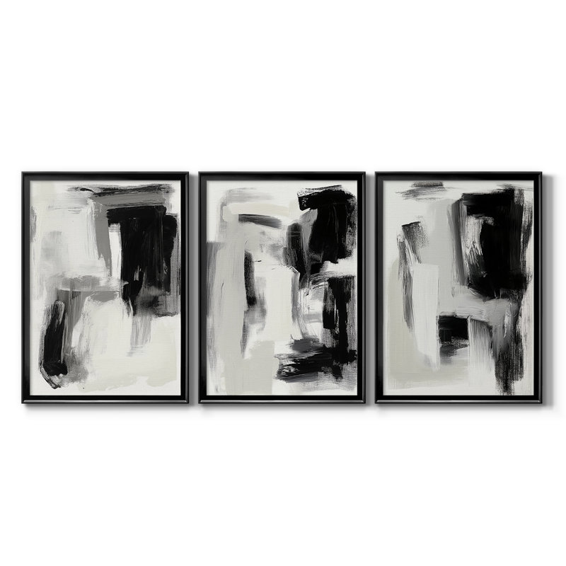 ABSTRACT Series DCCLxx - Toile tendue avec châssis sur mesure - 3 pièces, Noir, H 19 po x l 27 po