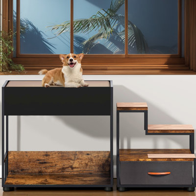 Multi-Level Dog Bed with Sponge Pad, Non-Slip Design and Storage