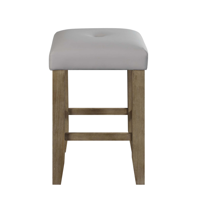 Ensemble de 2 tabourets de comptoir transitionnels, finition chêne et cuir synthétique gris pour un repas confortable