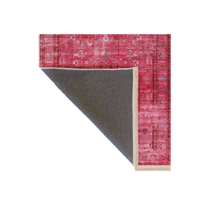 Tapis décoratif rose traditionnel lavable à la machine, Sous-tapis rectangulaire de 3 pi 3 po x 4 pi 11 po