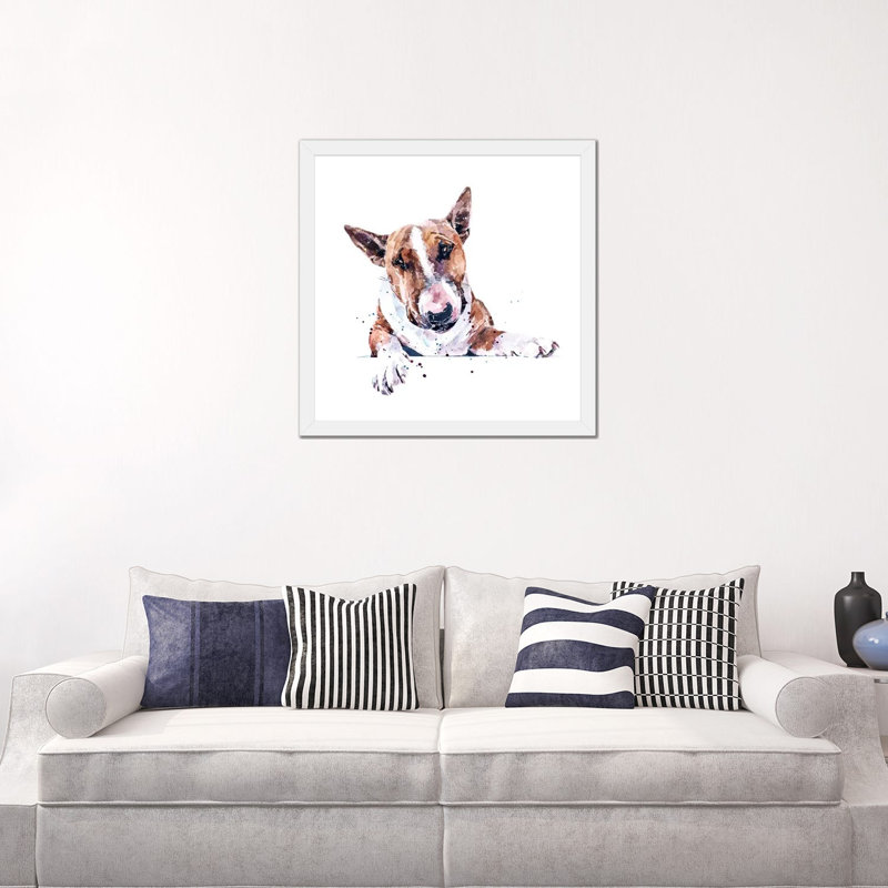 Bull terrier par Edwatercolours-impression, Papier encadré blanc, Blanc, H 24 po x l 24 po x p 1 po
