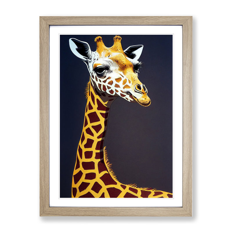 Striking Giraffe - Single Picture Frame Print, Oak, 34cm H x 25cm W x 2cm D