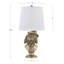 Lampe de table 20 po en résine dorée avec chapeau et costume et abat-jour en lin-780945433-780945432