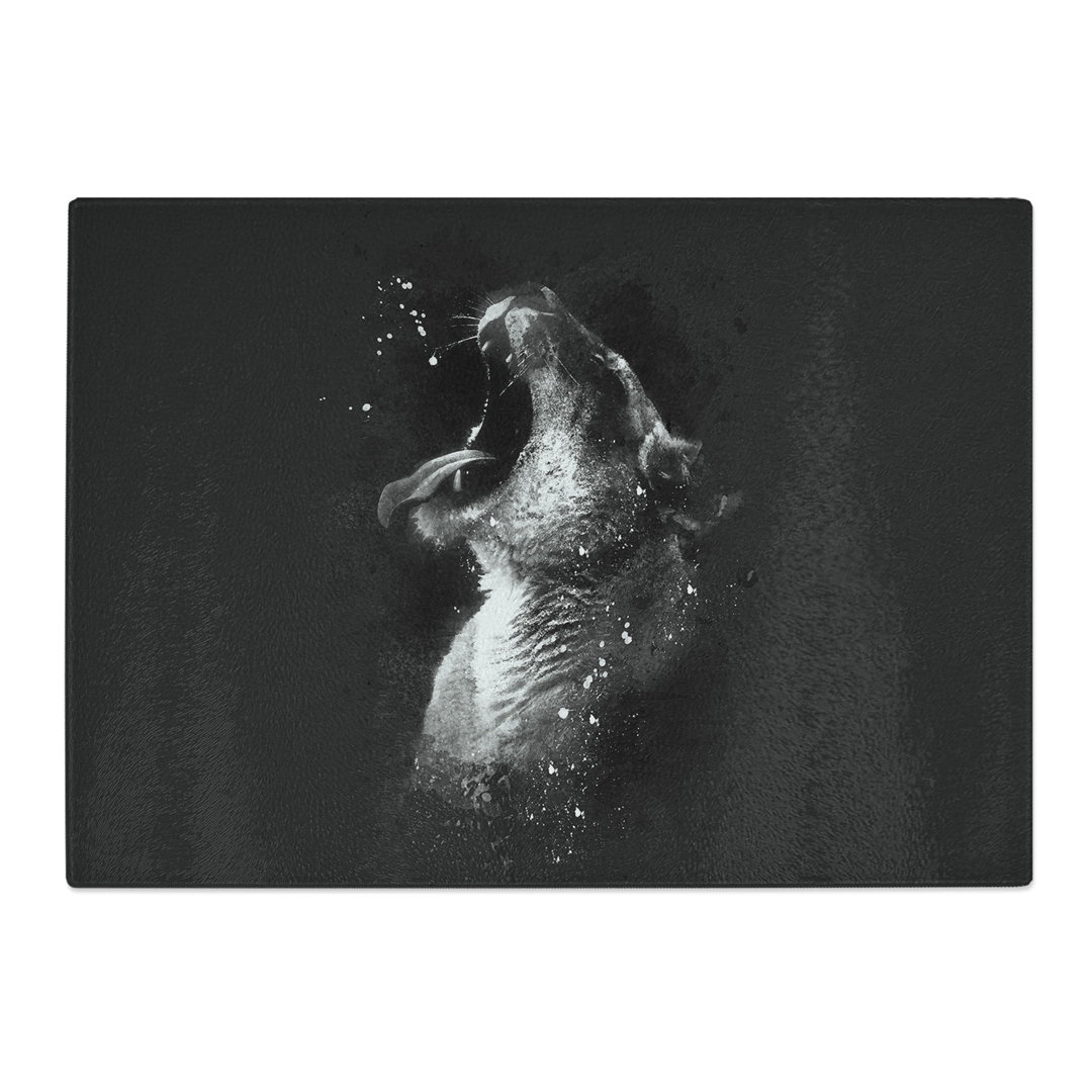 Tempered Glass Yawning Lioness Paint Splash Chopping Board