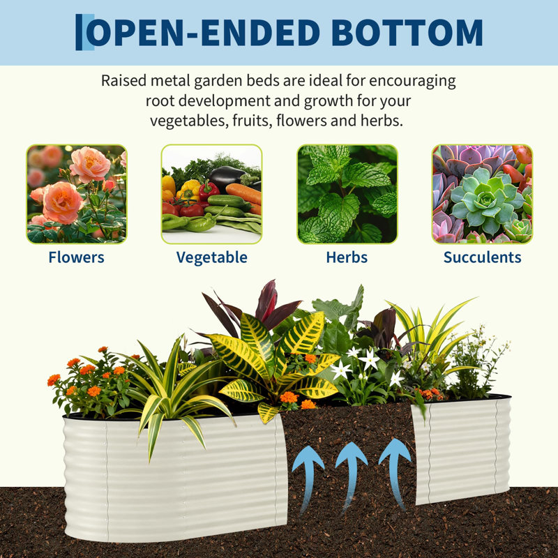 2 Pack Galvanized Raised Garden Beds Outdoor, 240x60x60cm, Rust-Resistant Metal Planter Boxes for Vegetables, Flowers & Herbs - Easy Assembly, Durable, Upgraded Anti-Cutting Strips - Beige