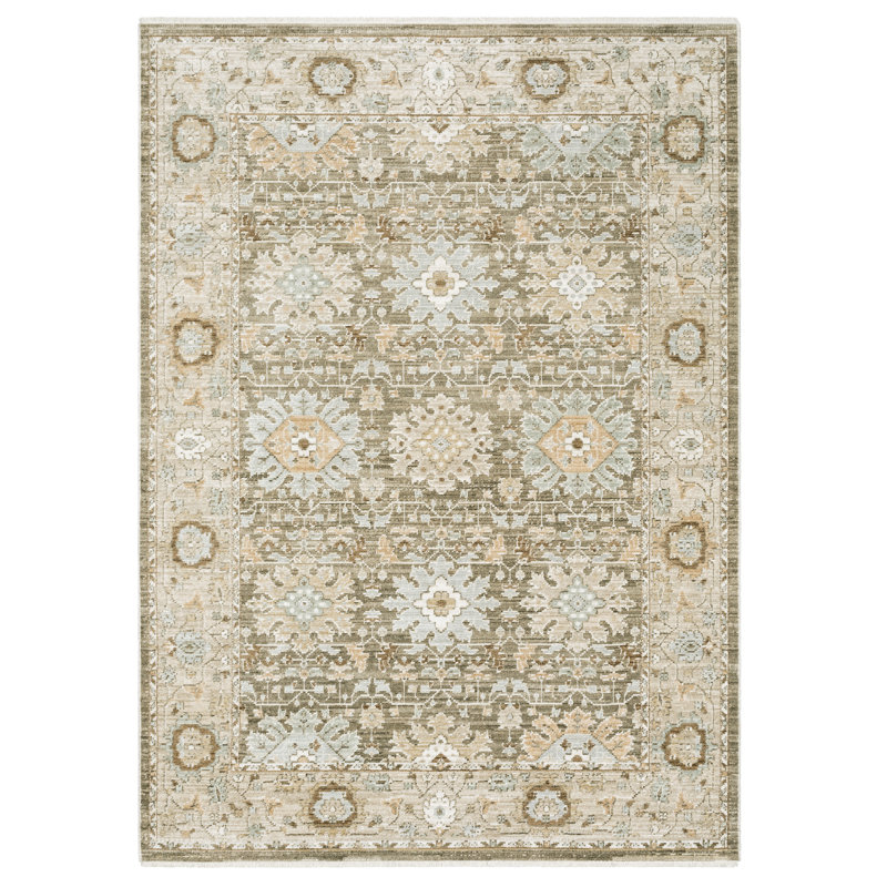 Lainey Vintage Floral Medallions Brown/Pale Blue, Rectangle 5'3" x 7'7"