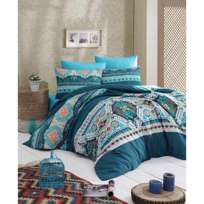 Ensemble de housse de couette en mélange de coton Caitlyn, Housse de couette 94 po x 87 po + 2 taies d'oreill