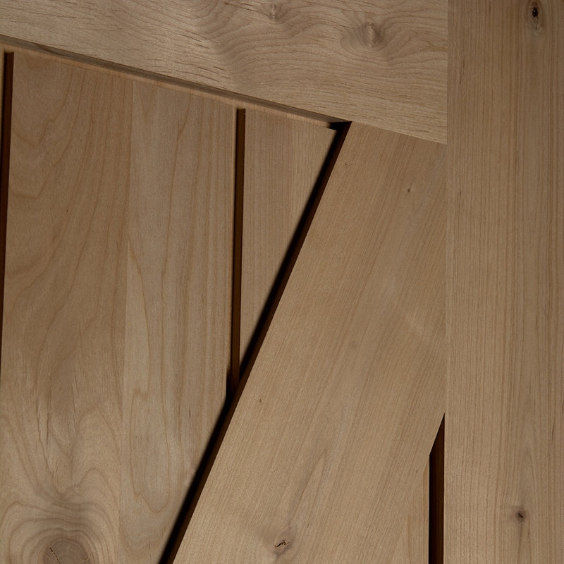 Porte de grange intérieure en Z non finie avec rail et quincaillerie Knotty Alder, Acier inoxydable, 42 po x 84 po