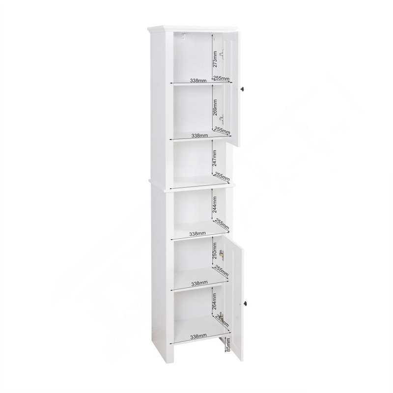 Armoire de rangement haute pour salle de bain étroite avec 2 portes et 6 tablettes