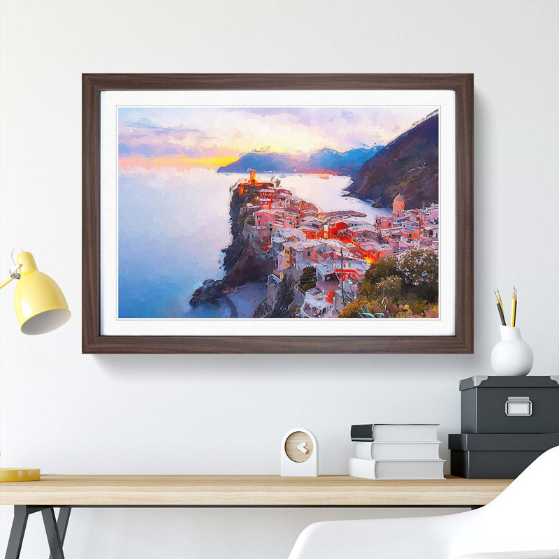 View of Venazza in Italy in Abstract - Picture Frame Graphic Art Print, 50cm H x 76cm W x 2cm D, Walnut