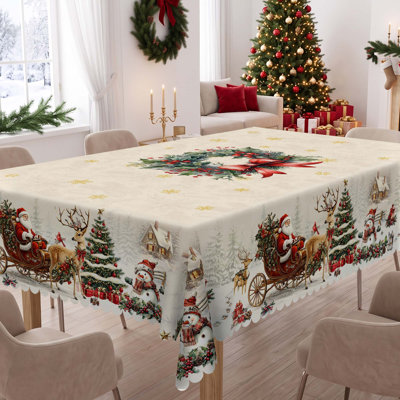 1 pièce Edford en polyester rond / rectangulaire, Edford de Noël avec pin, bonhomme de neige, camion, bordure encastrée, décorations de Noël pour table à manger, décoration de table de fête festive, cadeau de fête