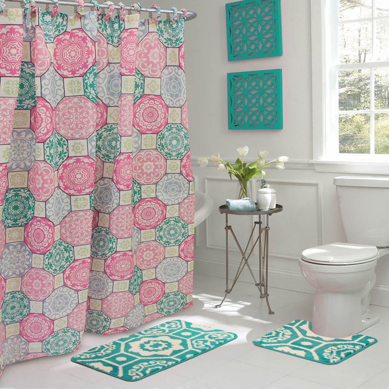 Addison Geometric Shower Curtain with Hooks Included