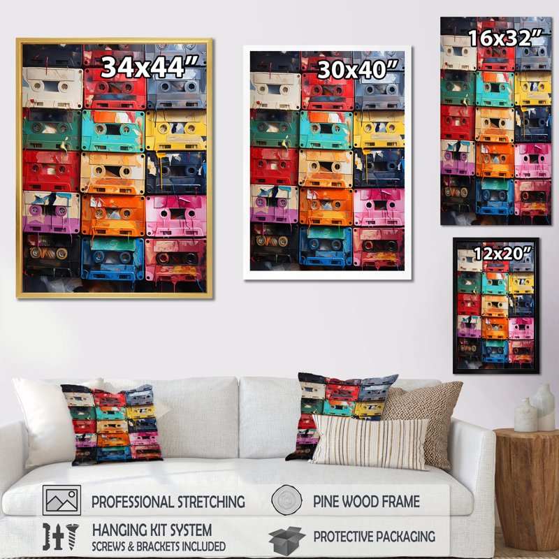 Varenna Cassette Tapes Unwound Secrets II, reproduction d'art sur toile, H 40 po x l 30 po x P 1,5 po, Cadre photo noir
