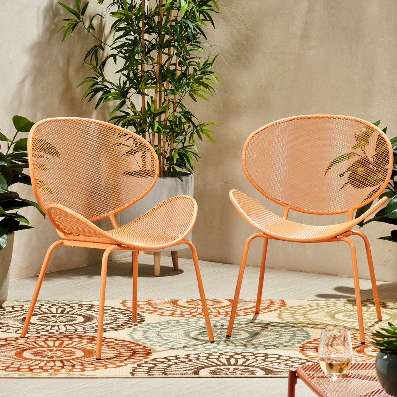 Orange Chaises en fer 2, structure stable, H 26,23 po x H 33,52 po, chaise coquille d'extérieur 2, H 33,52 po