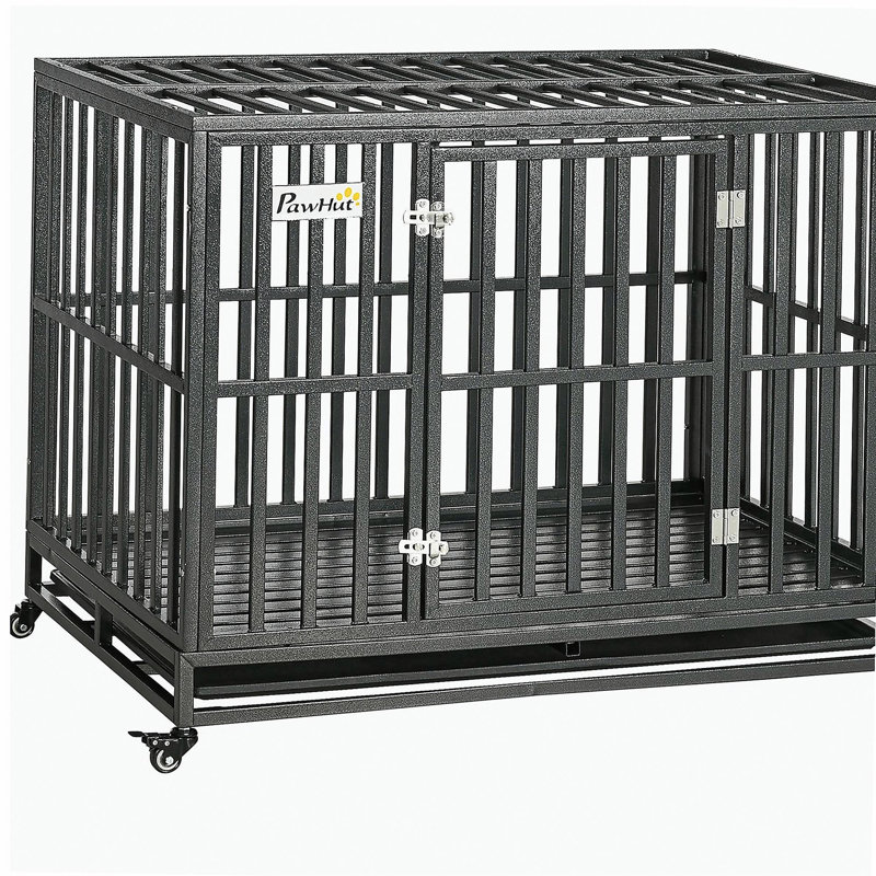 Parc pour chien en cage avec cage verrouillable, plateau coulissant et plancher anti-pincement PawHut