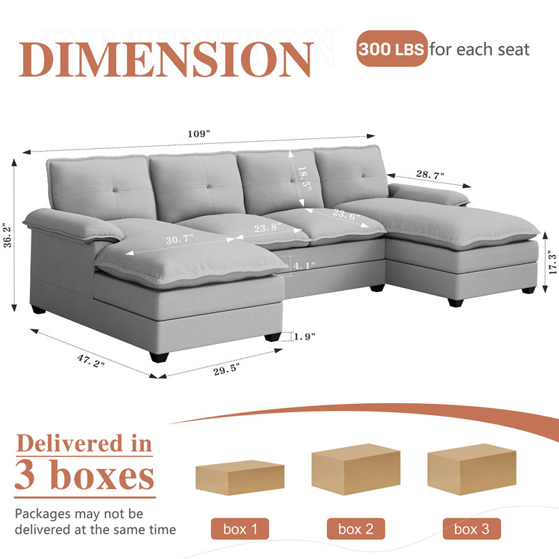 Canapé modulaire 3 pièces Mendham, Gris clair