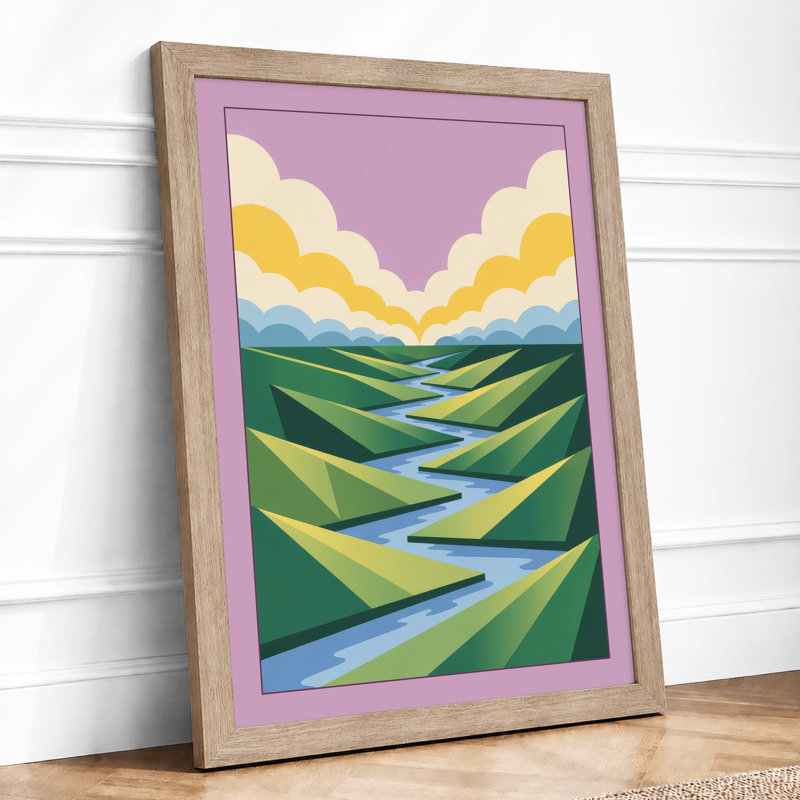 River Valley Geometric - Framed Print, Oak, A4 - 29.7 x 21.0 cm