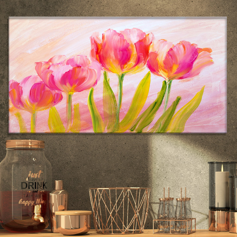 Tulipes rouges, impression sur toile tendue, H 16 po x l 32 po x P 1 po