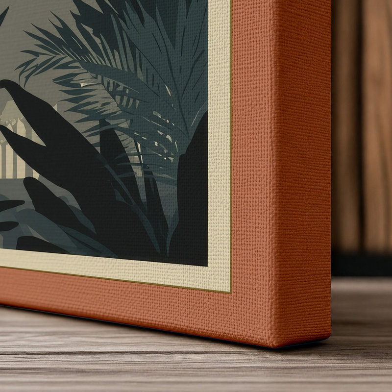 Tropical Sun in Silhouette Art Deco - Wrapped Canvas, 30x20 - 76.2 x 50.8 cm, Terracotta Border