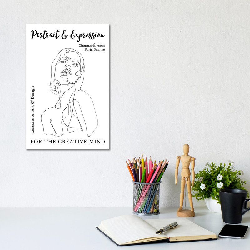 Portrait Line Art Model In Paris, France by Design Harvest - Wrapped Canvas Print, 20.32 cm H x 30.48 cm W