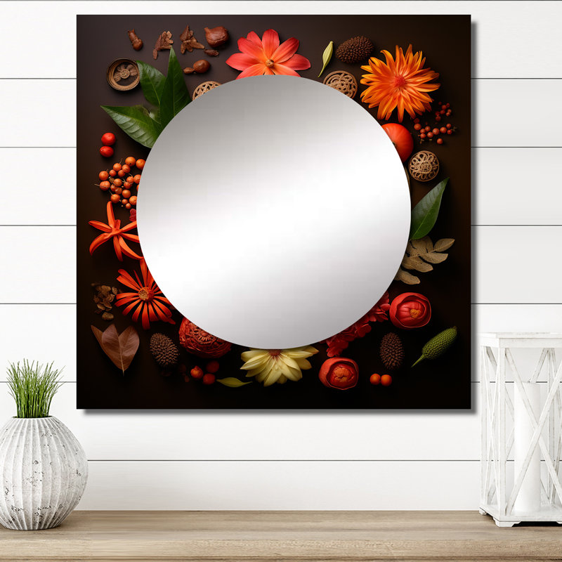 Lonel - Grand miroir mural carré à fleurs pour chambre à coucher, 23 po x 23 po