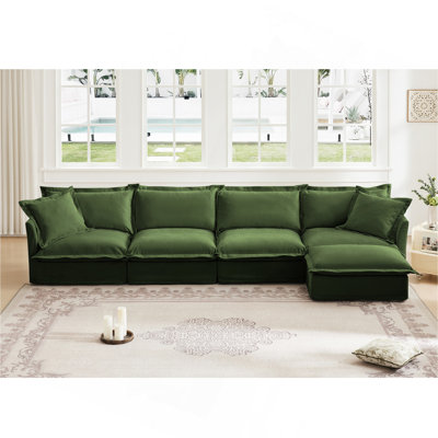Canapé modulaire long en L avec housse avec housse, canapé 4 places avec accoudoirs polyvalents, canapé à assise profonde en chenille avec 2 grands coussins, canapé confortable pour le salon, appartement, tissu en chenille, vert