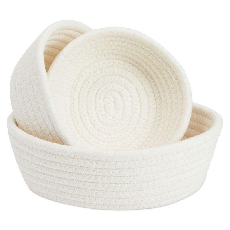 Small Round Cotton Rope Storage Baskets - Nesting Storage Bin Pack - Cotton Woven Basket