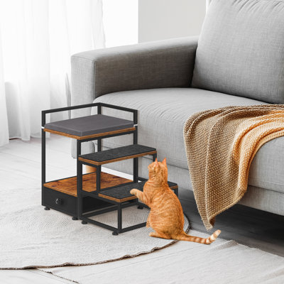 Escalier pour animal avec tiroir de rangement en tissu noir pour chat / chien