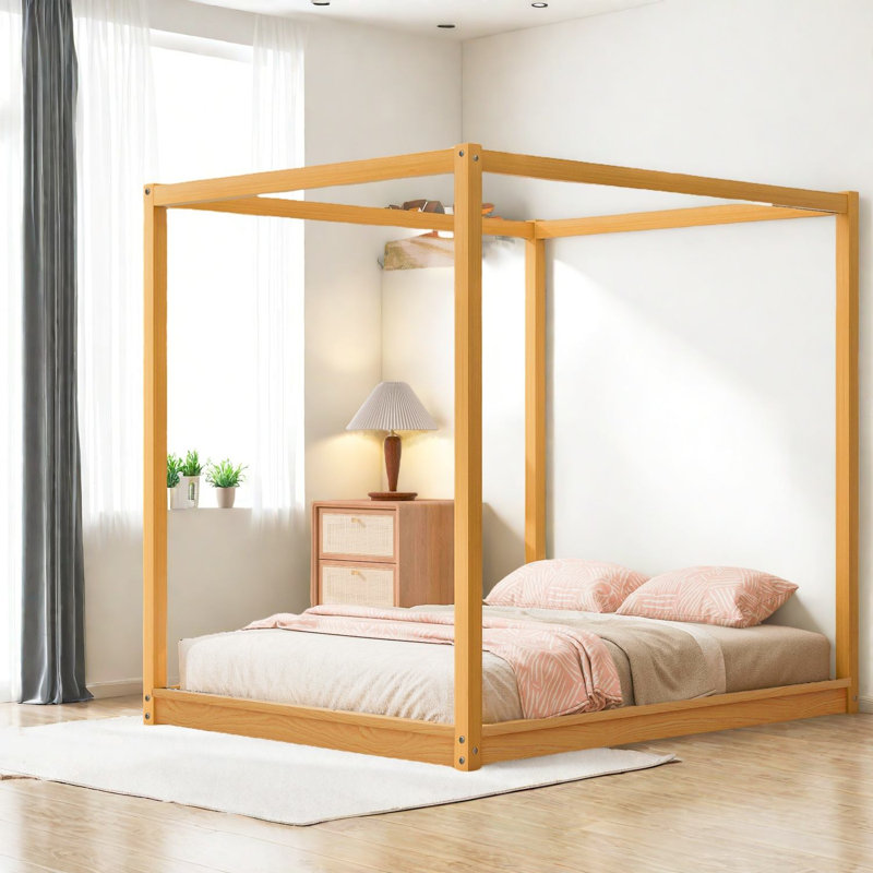 Lit en bois moderne grand format, auvent naturel pour la maison