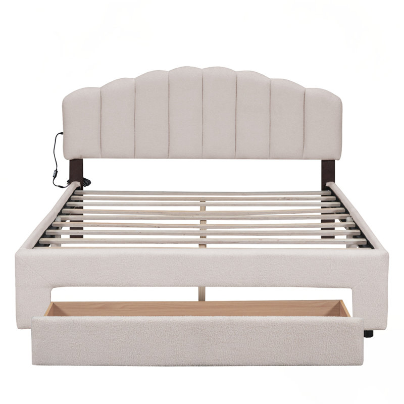 Grand lit plateforme tapissier Teddy, Gris