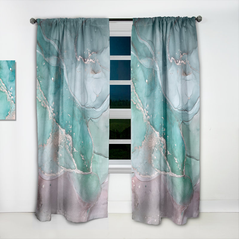 Marbre turquoise abstrait - Rideau moderne - Velours obscurcissant - 1 panneau, L 52 po x L 120 po