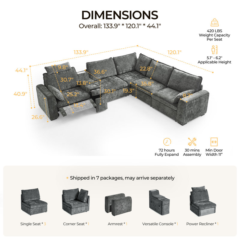 Canapé modulaire surdimensionné pour 5 personnes avec rangement, canapé-lit modulaire en chenille convertible profond, housses pour animaux de compagnie lavables