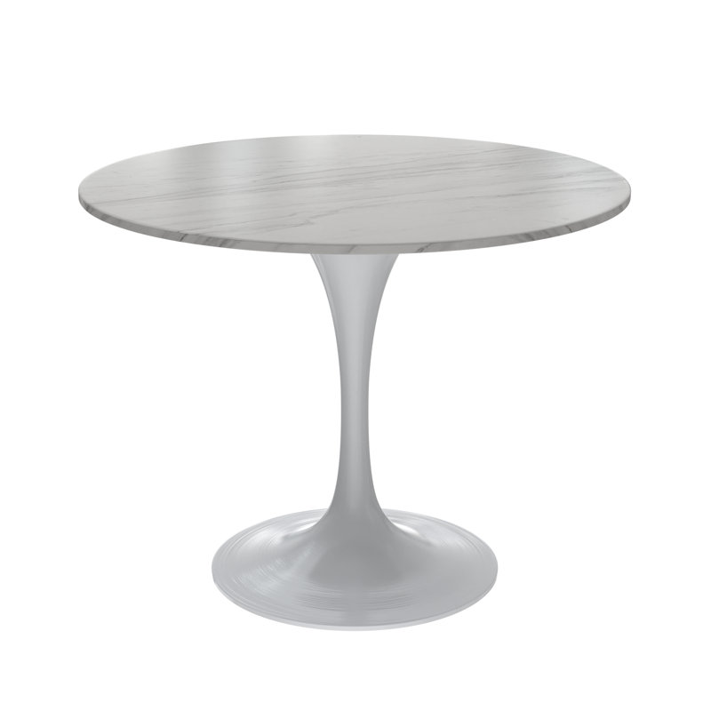 Heatherton 36" Round Dining Table with Sintered Stone Top and White Steel Pedestal Base Kitchen Table Seats 2-4 Person, White