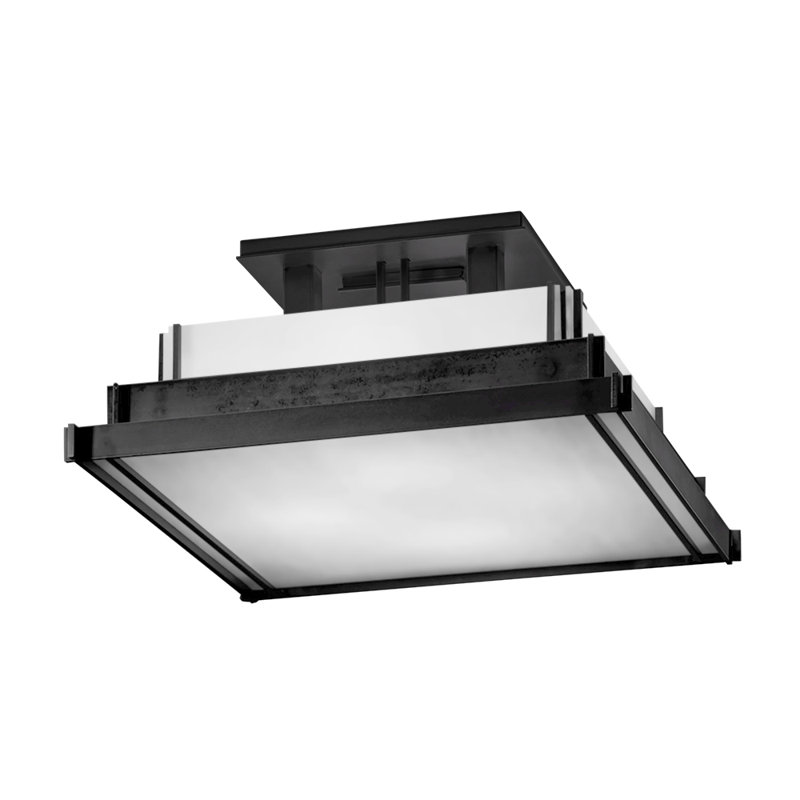Steppe 4 - Light Lantern Square Semi Flush Mount, Black, White, 7.6" H x 17.1" W x 17.1" D