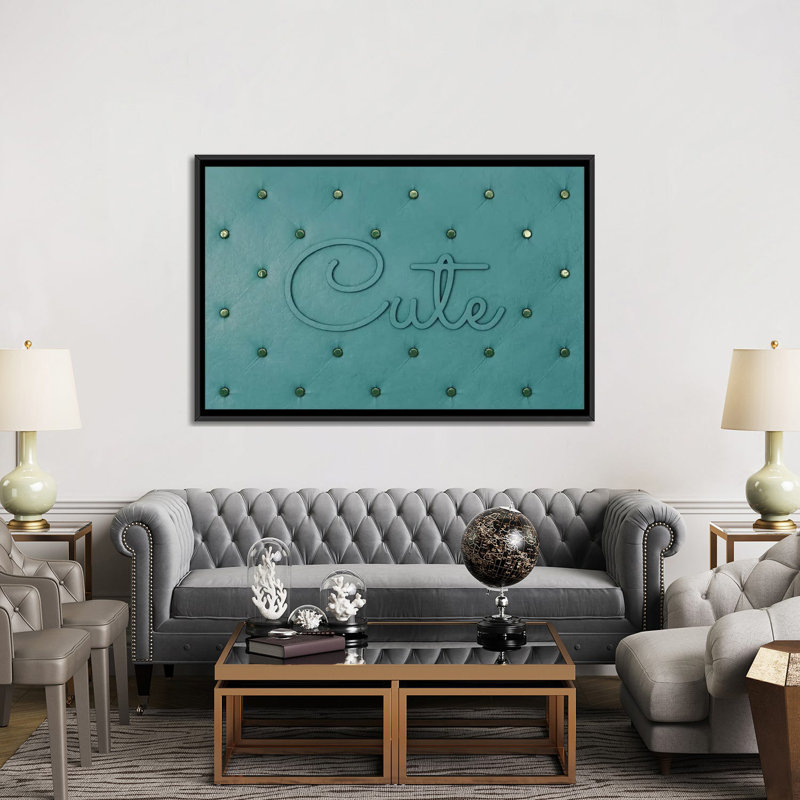 « jolie bleu », art textuel sur toile tendue, Toile encadrée noire, Pas de tapis, H 40 po x l 60 po x P 1,5 po