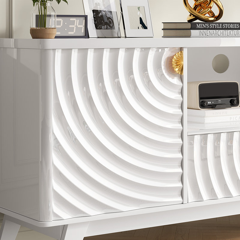 63" W Tv Stand With Motion-activated Light And Built-in Charging Station, White