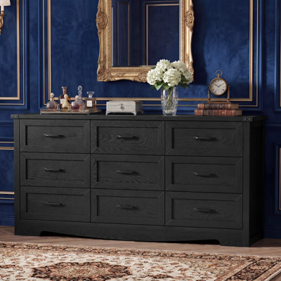63" Wide 9-Drawer  Storage Dresser, Extra MDF Wide Chest of Drawers with Metal Handles, Anti-Tip Design, Sturdy Media Console & Entryway Organizer