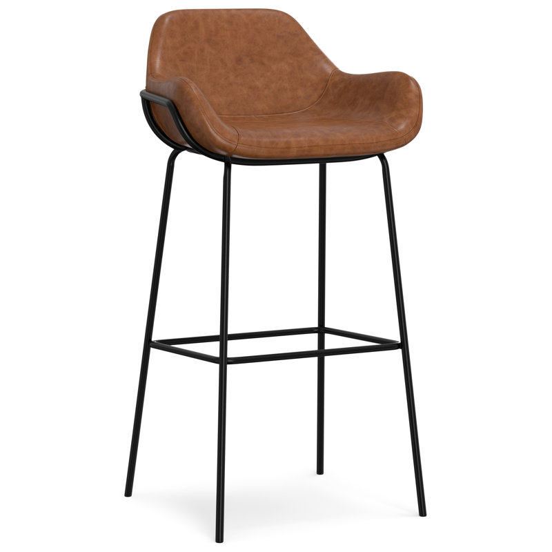 Mira Upholstered Vegan Faux Leather Contemporary Bar Stool with Cushioned Seat and Back, Distressed Tan