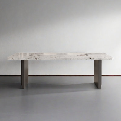 70.87" White Rectangular Solid Wood + Sintered Stone tabletop Dining Table