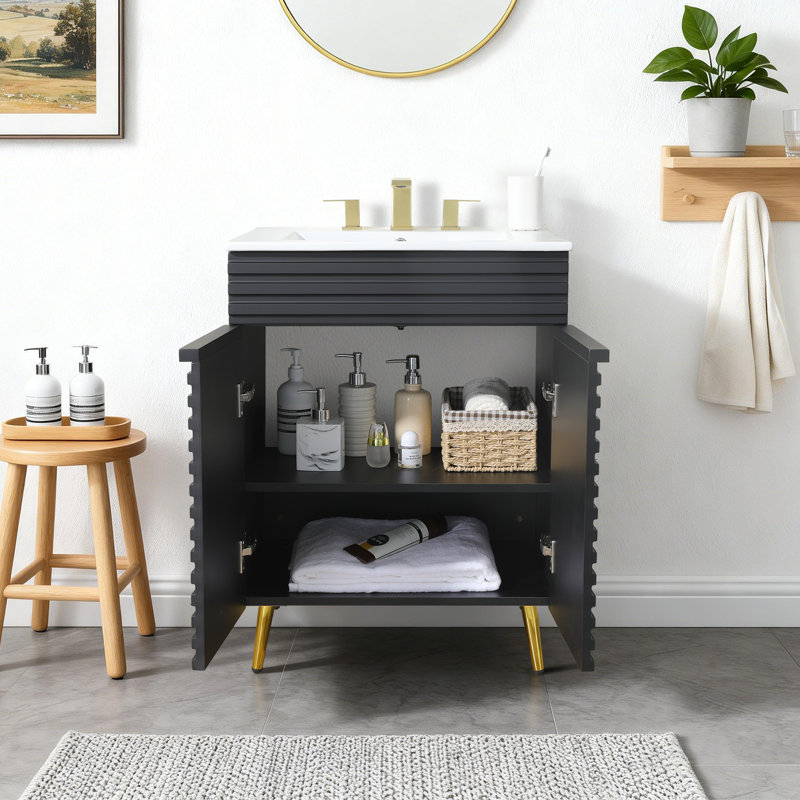 Ensemble de meuble-lavabo simple autoportant 24 po avec plateau en céramique 24 po