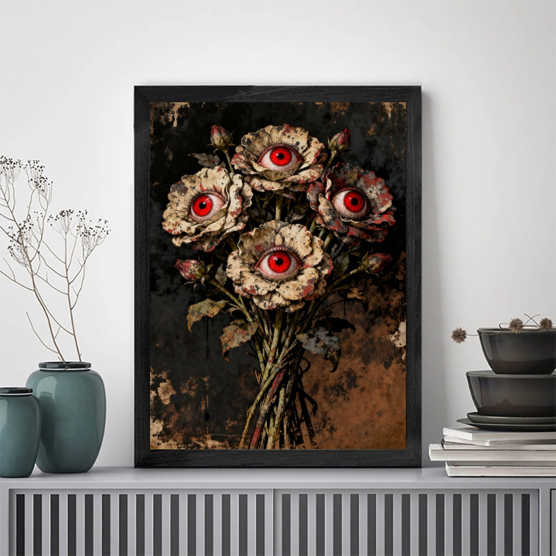 Art encadré noir avec globe oculaire rétro et impressions murales de style rétro, H 37 po x l 25 po