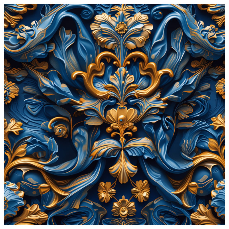 Rideaux à motif baroque bleu et doré, voilages et rideaux baroque - 1 panneau, 50 po x 80 po - 1 panneau, Blockout