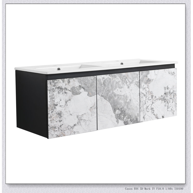 Meuble-lavabo mural flottant 48 po et porte d'armoire à fermeture en douceur