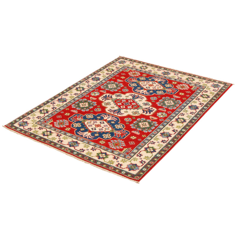 Tapis unique en laine noué à la main 5 pi x 6 pi 8 po nouvel âge en rouge / jaune Montserrath
